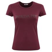 Patrizia Pepe Dam Logo T-shirt med Rhinestone Logo Brown, Dam