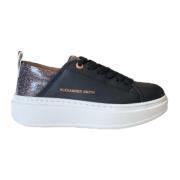 Alexander Smith Svart lädersneaker med glitterdetalj Black, Dam