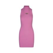 Diesel Rosa High-Necked Kort Klänning med Oval D Logo Pink, Dam