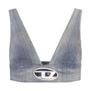 Diesel Blå Denim Topp med Oval D Logo Blue, Dam