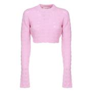 Max Mara Rosa Bomullströja Rund Hals Crop-top Pink, Dam