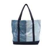 Maison Kitsuné Räv Huvud Logo Denim Tote Väska Blue, Dam