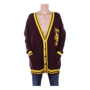 Elisabetta Franchi Bordeaux Sweater Cardigan Front Logo Red, Dam