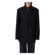 Loulou Studio Svart Ullblandning Blazer Peacoat Black, Dam