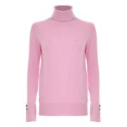 Kocca Mjuk Stickad Polo Hals Jumper Pink, Dam