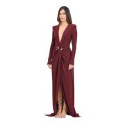 Elisabetta Franchi Bordeaux Lång Klänning med Framre Slits Red, Dam