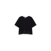 Twinset Kort Spets T-shirt med Macrame Black, Dam