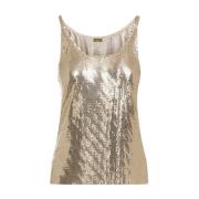 Paco Rabanne Guld Print Mesh Tank Top Yellow, Dam