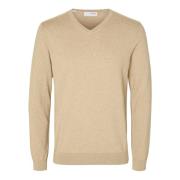 Selected Homme Stickad V-ringad Tröja Beige, Herr