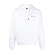 Jacquemus Ekologisk Bomull Broderad Hoodie White, Herr