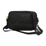 Love Moschino Svart läderväska med präglad logotyptryck Black, Dam