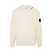 Stone Island Borstad bomullsfleece-hoodie med fickor White, Herr