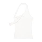 Courrèges Vit Ribbstickad Halterneck Topp White, Dam