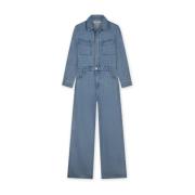 Homage Flowy denim jumpsuit med pärlknappar Blue, Dam