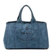 Prada Vintage Pre-owned Canvas handvskor Blue, Dam