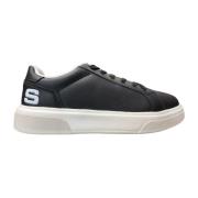 Paciotti Svarta lädersneakers med vitt logotyp Black, Herr