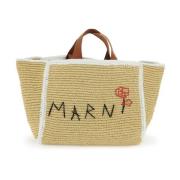 Marni Macramé Stickad Tote Väska med Logotyp Beige, Dam