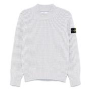 Stone Island Chunky Stickad Tröja med Avtagbar Emblem Gray, Herr