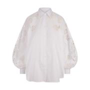 Ermanno Scervino Vit Poplin Skjorta med Spetsdetaljer White, Dam