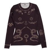 Marine Serre Brun Tatuering Tryckt Crewneck Topp Brown, Dam