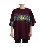 Dolce & Gabbana Burgundy Bomull T-shirt med Logotyptryck Red, Dam