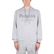 Alexander McQueen Graffiti Logo Print Huvtröja Gray, Herr