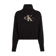 Calvin Klein Jeans Tryckt Turtleneck Tröja Black, Dam