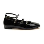 ALOHAS Svart Läder Ballet Flats Black, Dam