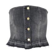 Ganni Denim Top med Tint Edge Black, Dam