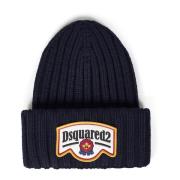 Dsquared2 Blå Ull Ribbstickad Mössa Blue, Herr