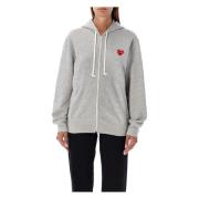 Comme des Garçons Rött Hjärta Dragkedja Hoodie Stickat Gray, Dam