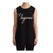 Dolce & Gabbana Silke Eleganza Print Tanktop Black, Dam