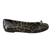 Dolce & Gabbana Leopardmönstrade Läder Ballerina Flats Brown, Dam