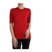 Dolce & Gabbana Röd Silke Crewneck Tröja Kort Ärm Red, Dam