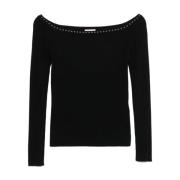 Liu Jo Svart Off-Shoulder Tröja med Rockstud-detaljer Black, Dam