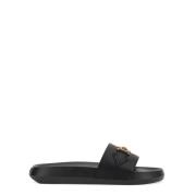 Versace Läder Slide Sandal Tillverkad i Italien Black, Herr