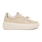 Nerogiardini Beige och Guld Läder Sneakers Beige, Dam