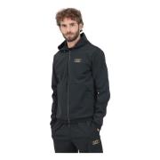 Emporio Armani EA7 Svart Dragkedja Hoodie Tröja Logo Black, Herr