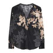 Gustav Feminin V-ringad Blus med Smock Manschetter Black, Dam