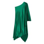 Max Mara Grön One Shoulder Midi Klänning med Mantel Detalj Green, Dam