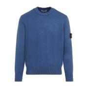 Stone Island Blå Bomull Crewneck Sweater Aw24 Blue, Herr