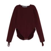 Andrea Adamo Bordeaux Crew Neck Logo Patch Top Red, Dam