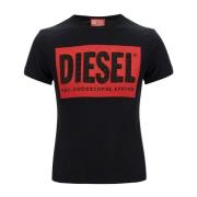 Diesel Stretch Bomull Jersey Logo T-Shirt Black, Dam