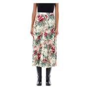 Junya Watanabe Blommig Veckad Midi Kjol Off Whte/rosa Multicolor, Dam