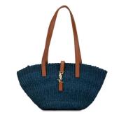 Yves Saint Laurent Vintage Pre-owned Raffia totevskor Blue, Dam