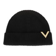 Valentino Garavani Lyxig Cashmere Stickad Beanie Mössa Black, Dam