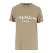 Balmain Beige Bomull T-shirt med Ikonisk Detalj Beige, Dam