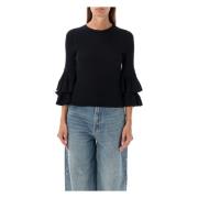 Zimmermann Svart Stickat Lagerskikt Ruffle Top Black, Dam