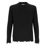 Laneus Crewneck Sweater With Wool Breakages Black, Herr