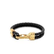 Nialaya Men's Black Leather Bracelet with Gold Bali Clasp Lock Yellow,...